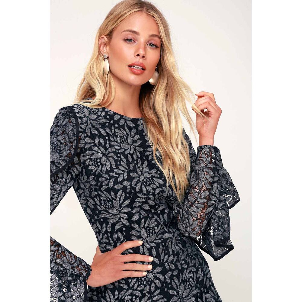Keepsake Engage Navy Blue Lace Long Sleeve Dress Size XS - Picture 4 of 13